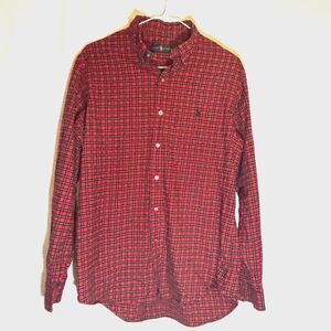 Men's‎ Ralph Lauren Logo Button Up Long Sleeve Shirt Red Plaid Medium